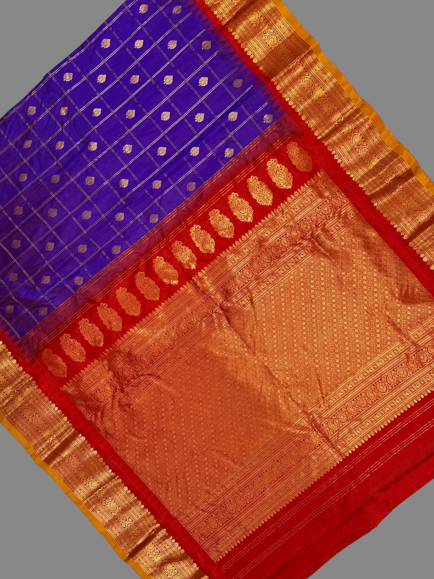 Bridal Big Checks Butta Royal Blue Pure Silk Sarees