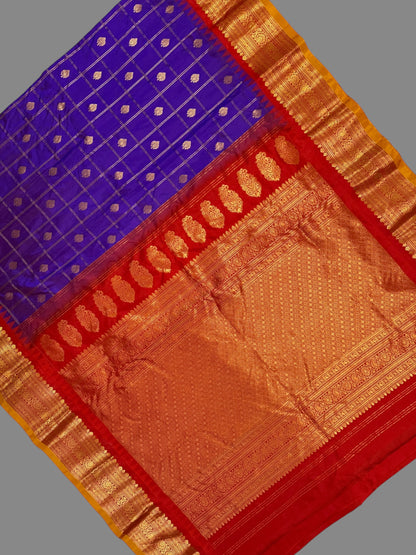 Bridal Big Checks Butta Royal Blue Pure Silk Sarees
