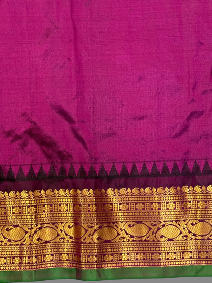 Bridal Big Checks Butta Parrot Green Pure Silk Sarees