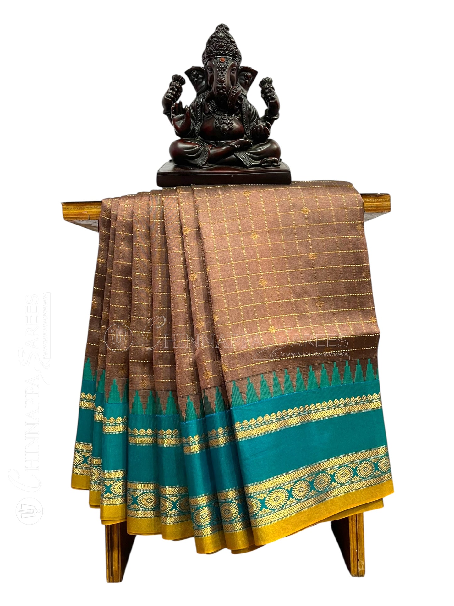 Gap Border Checks Brown Pure Silk Saree