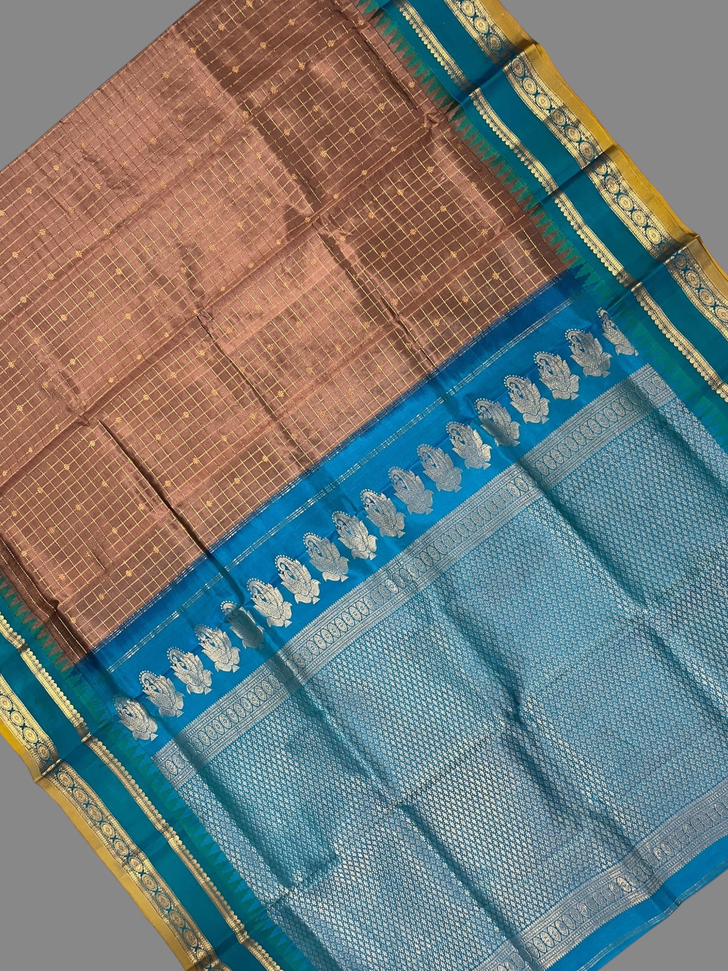 Gap Border Checks Brown Pure Silk Saree