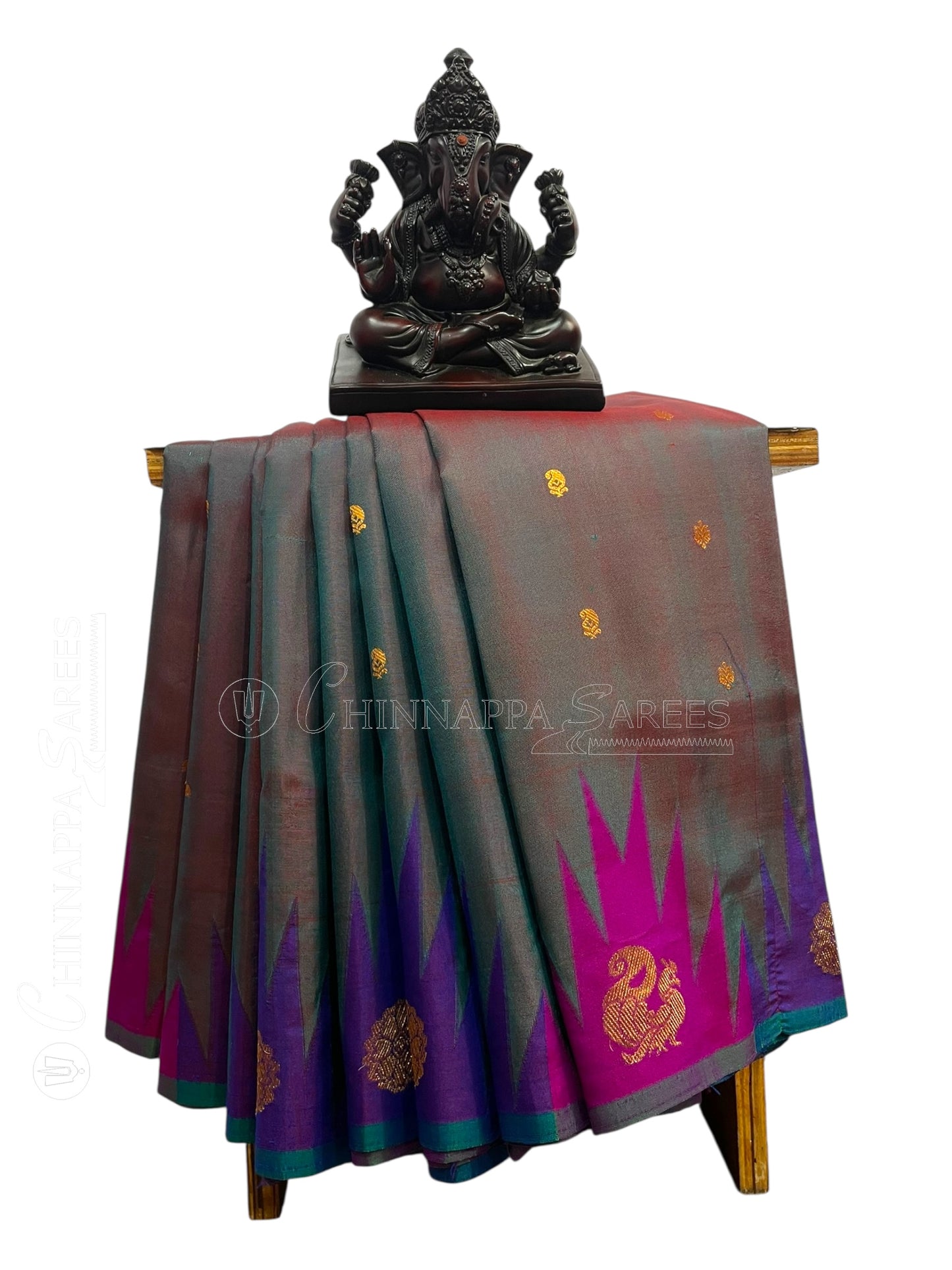 Kanchi Big Temple Border Black 1 Pure Silk Saree