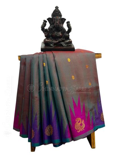 Kanchi Big Temple Border Black 1 Pure Silk Saree