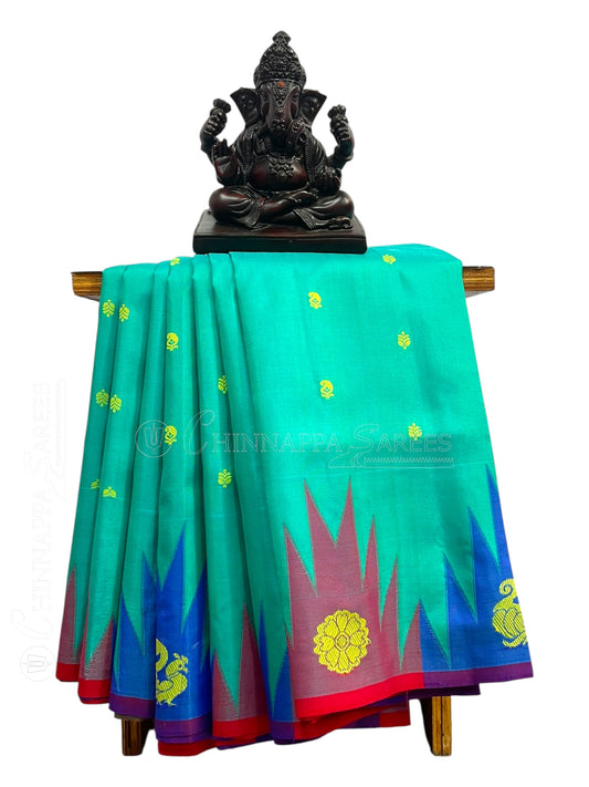 Kanchi Big Temple Border Rama Green Pure Silk Saree