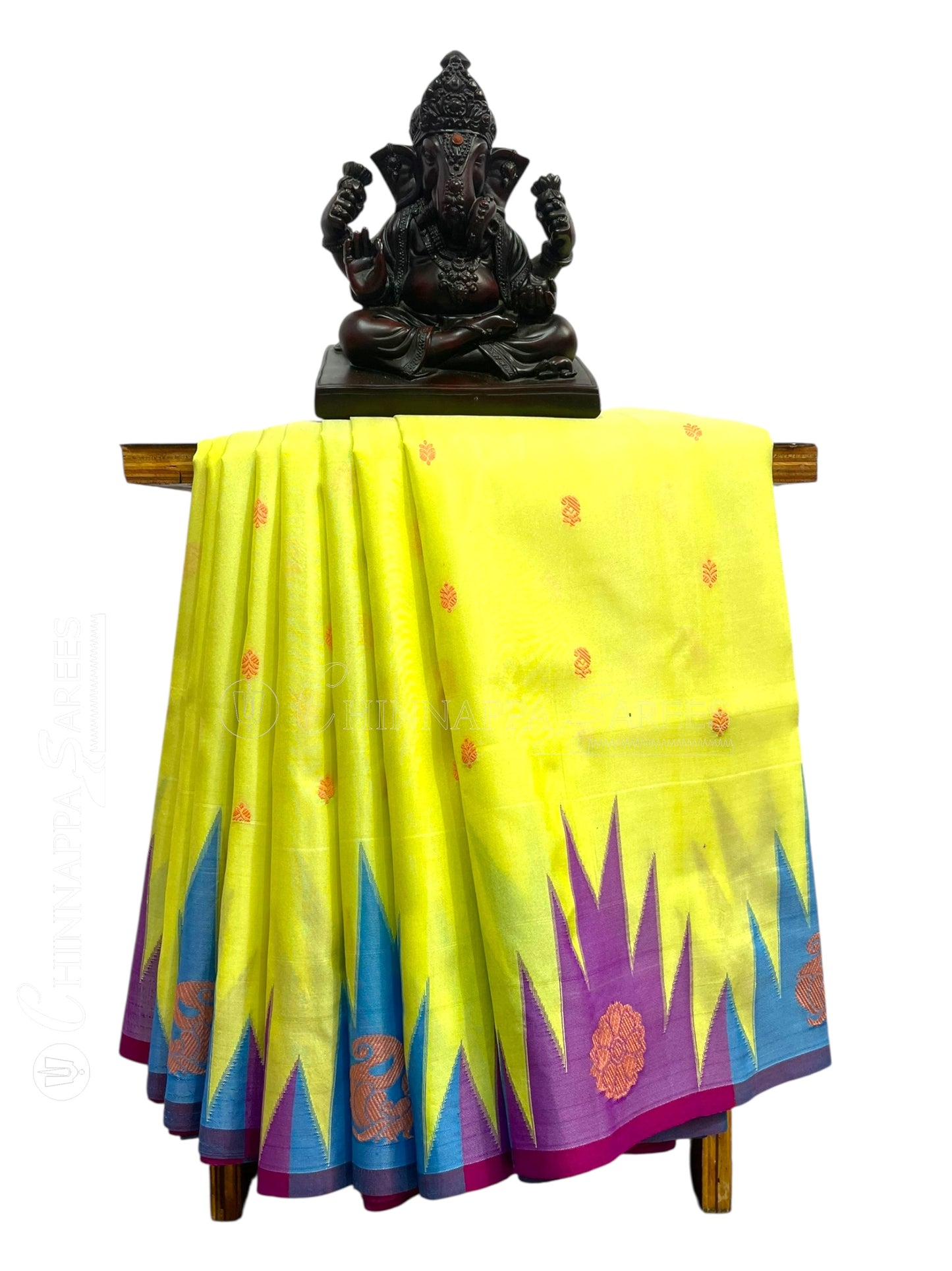 Kanchi Big Temple Border Yellow Pure Silk Saree