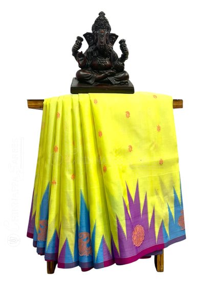 Kanchi Big Temple Border Yellow Pure Silk Saree