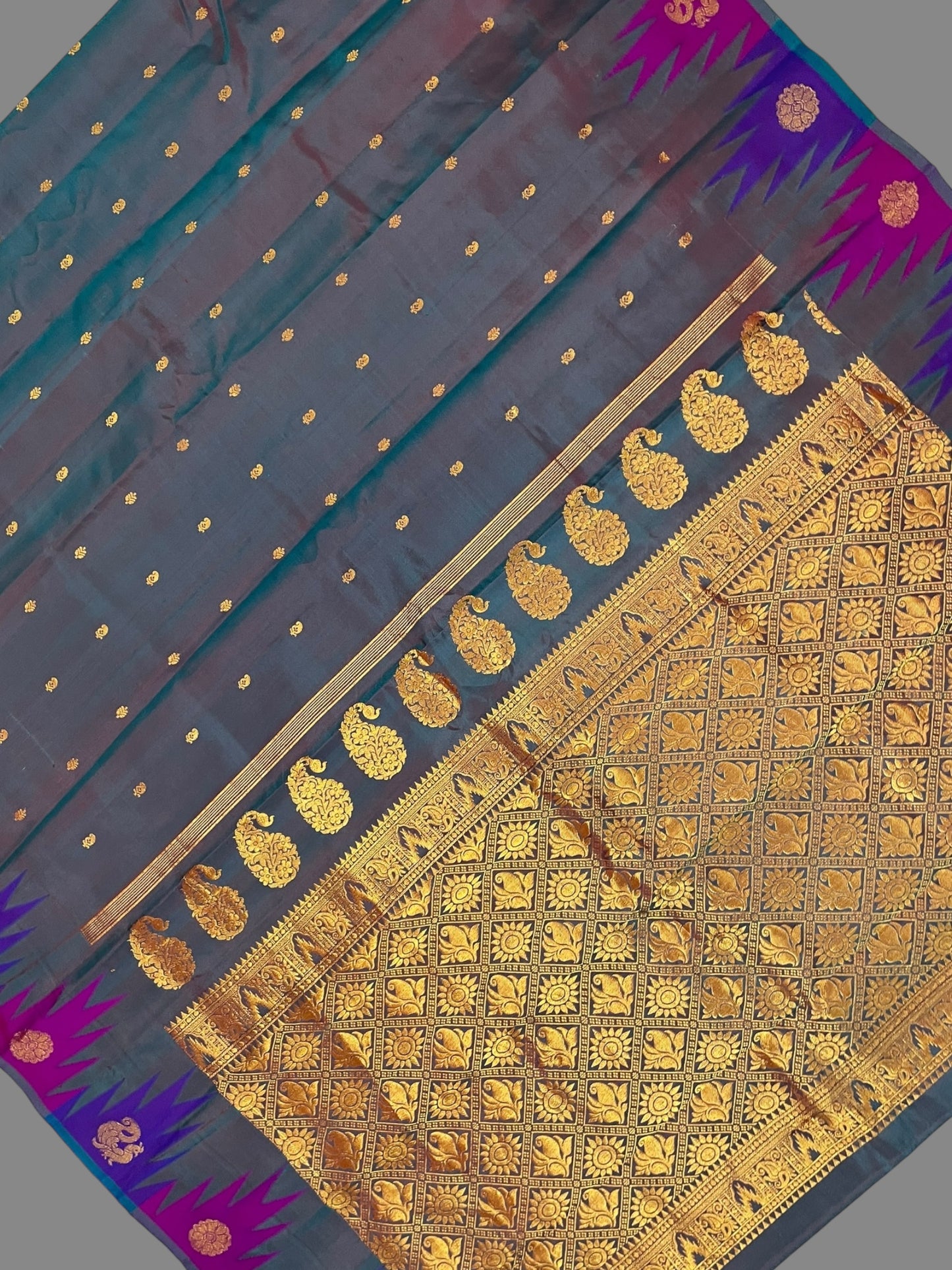 Kanchi Big Temple Border Black 1 Pure Silk Saree