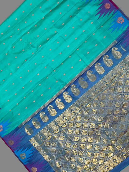 Kanchi Big Temple Border Rama Green 1 Pure Silk Saree