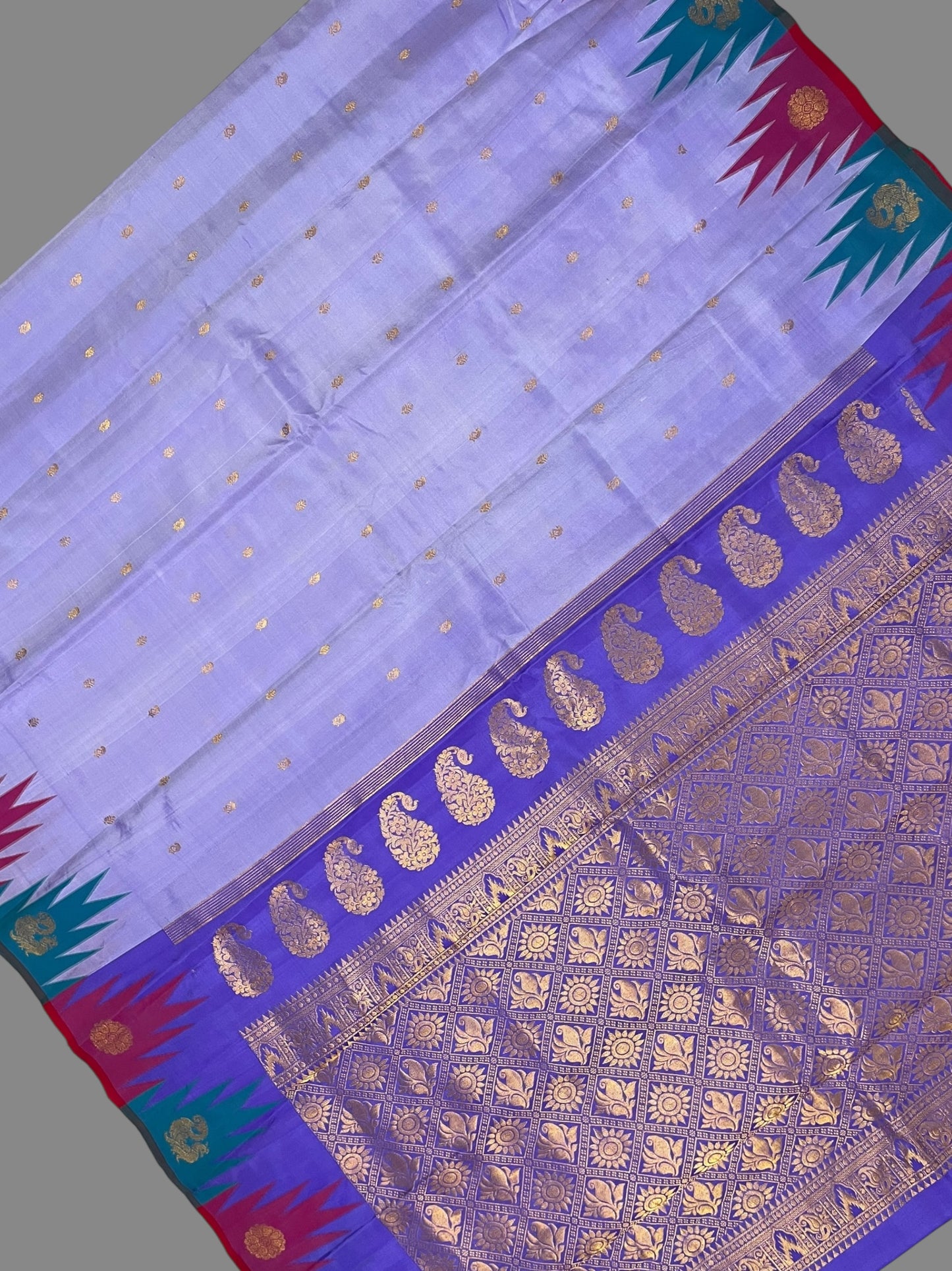 Kanchi Big Temple Border Lavender Pure Silk Saree