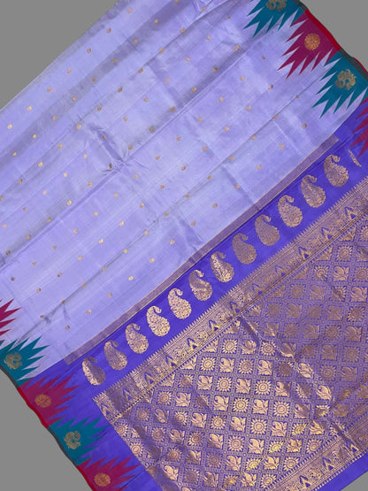 Kanchi Big Temple Border Lavender Pure Silk Saree