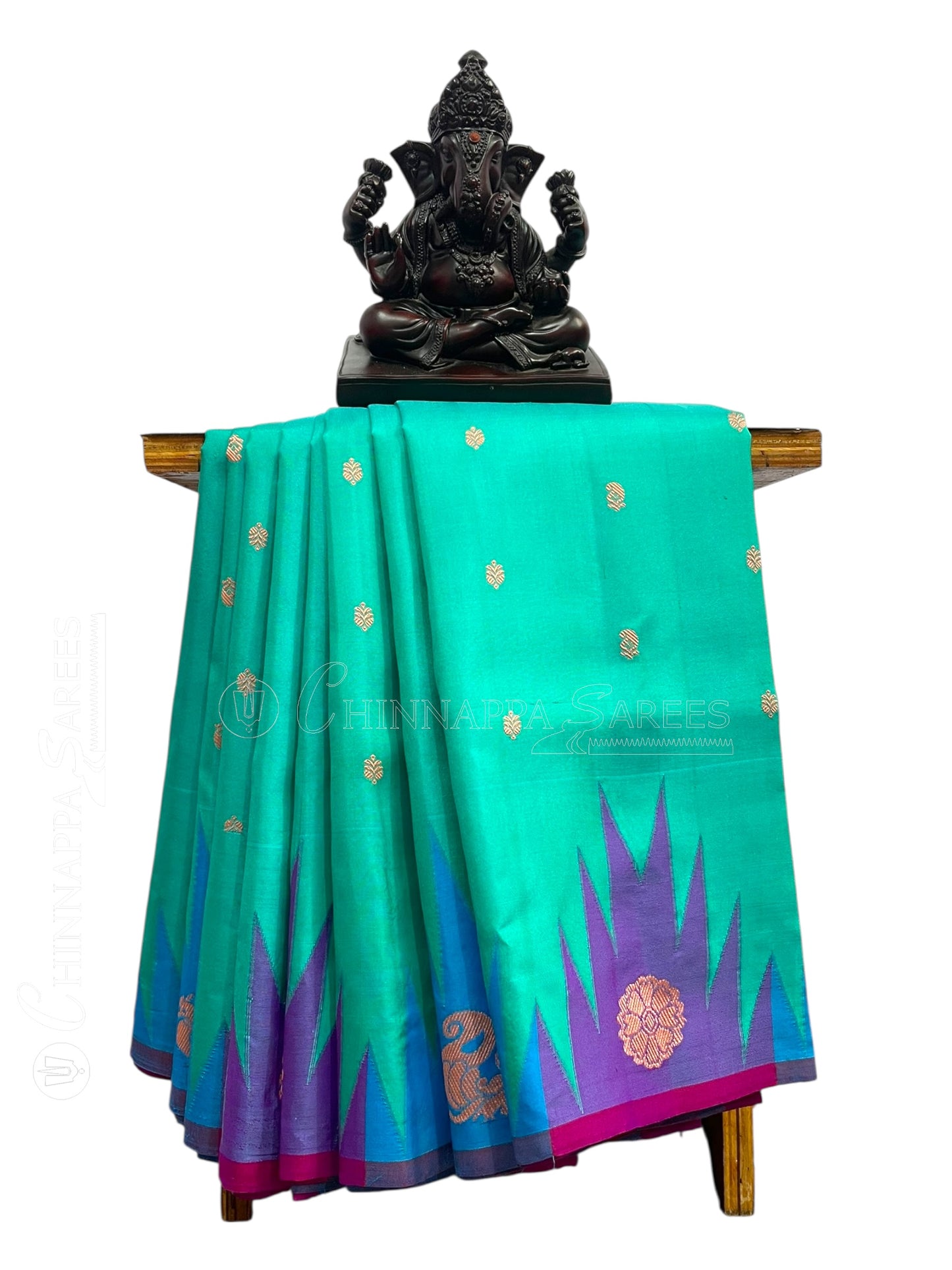 Kanchi Big Temple Border Rama Green 1 Pure Silk Saree
