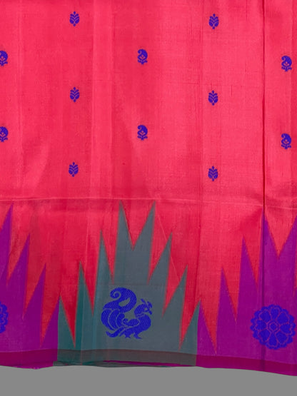 Kanchi Big Temple Border Orange Pure Silk Saree