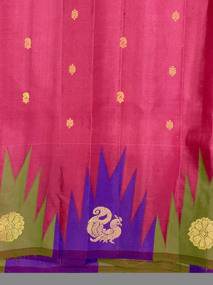 Kanchi Big Temple Border Light Peach Pink Pure Silk Saree