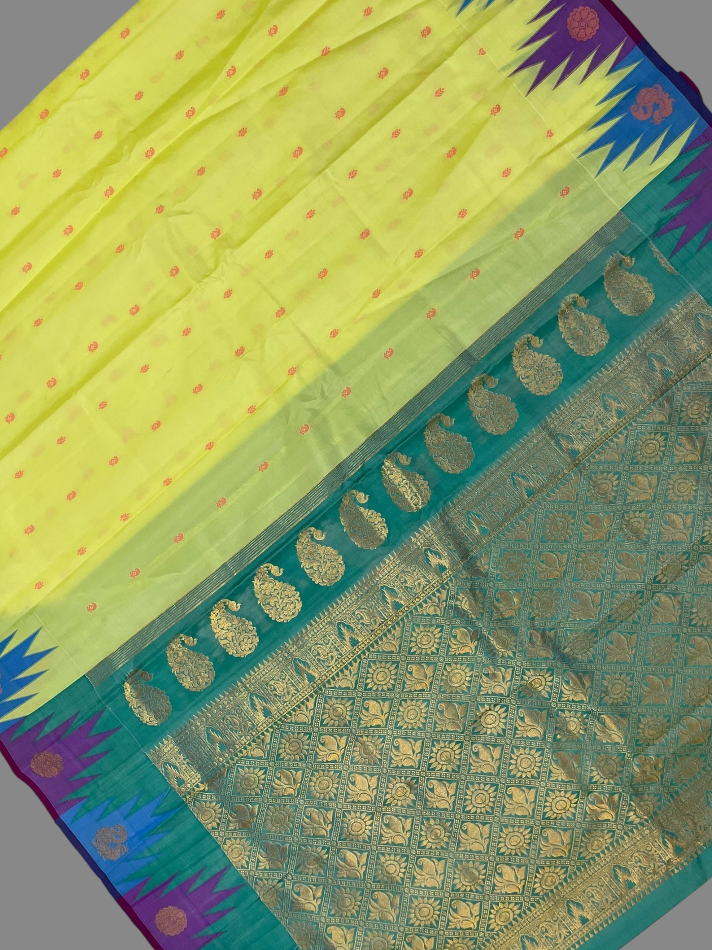 Kanchi Big Temple Border Yellow Pure Silk Saree