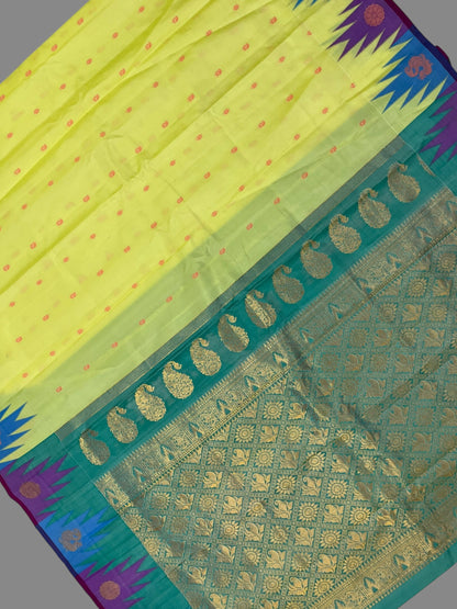 Kanchi Big Temple Border Yellow Pure Silk Saree