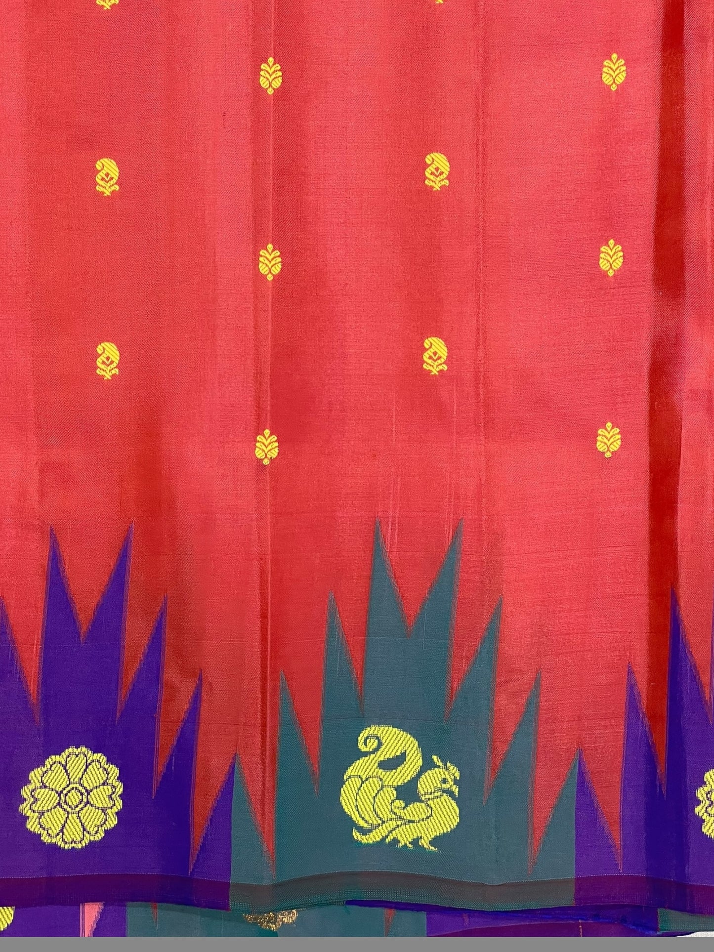 Kanchi Big Temple Border Peach Pure Silk Saree
