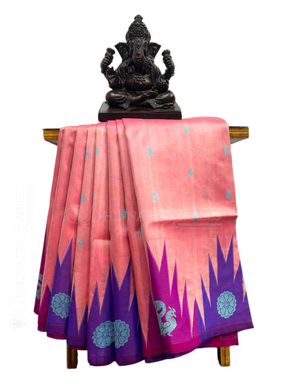Kanchi Big Temple Border Light Pink Pure Silk Saree