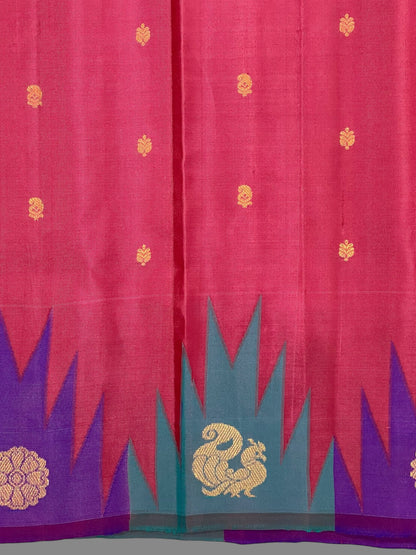 Kanchi Big Temple Border Light Peach Pure Silk Saree