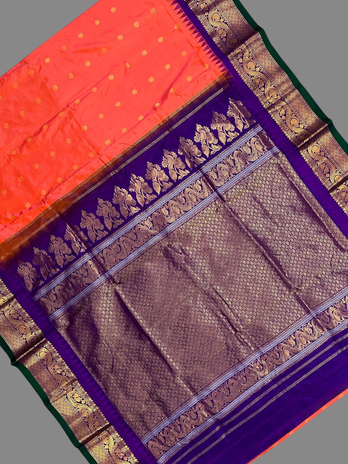 Shilpi  Border Reddish Orange Pure Silk Saree