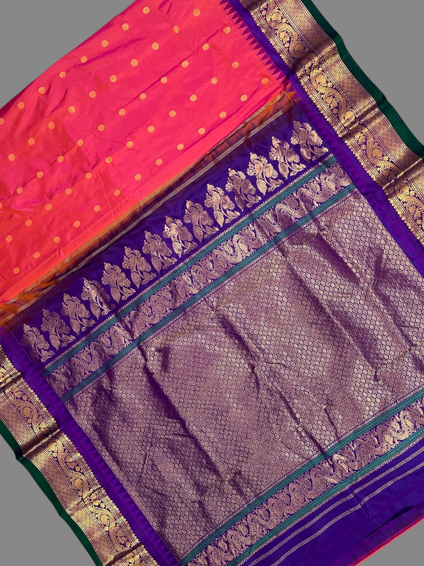 Shilpi Border Tomato Pink Pure Silk Saree