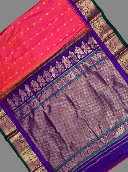 Shilpi Border Tomato Pink Pure Silk Saree