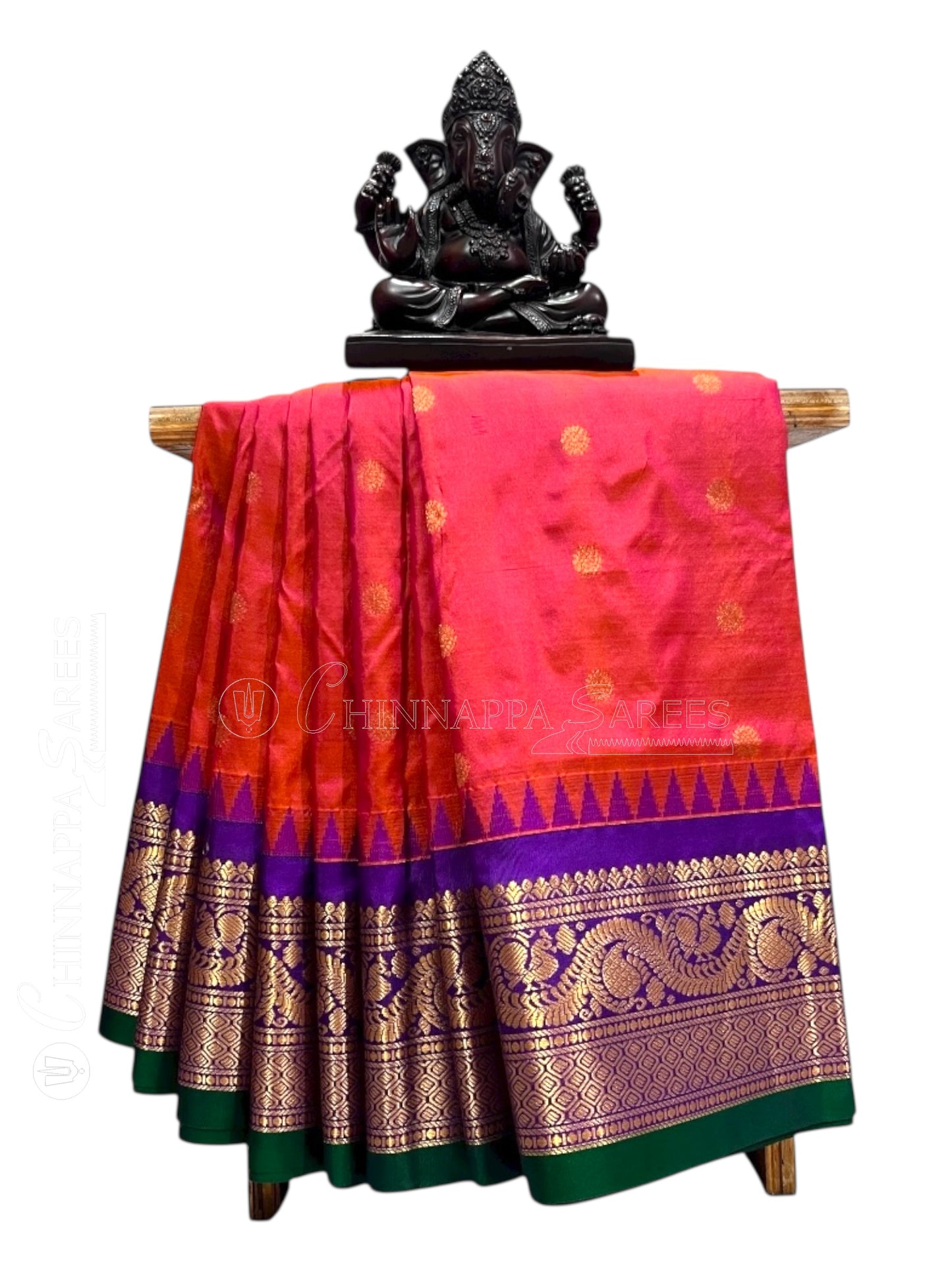 Shilpi Border Tomato Pink Pure Silk Saree