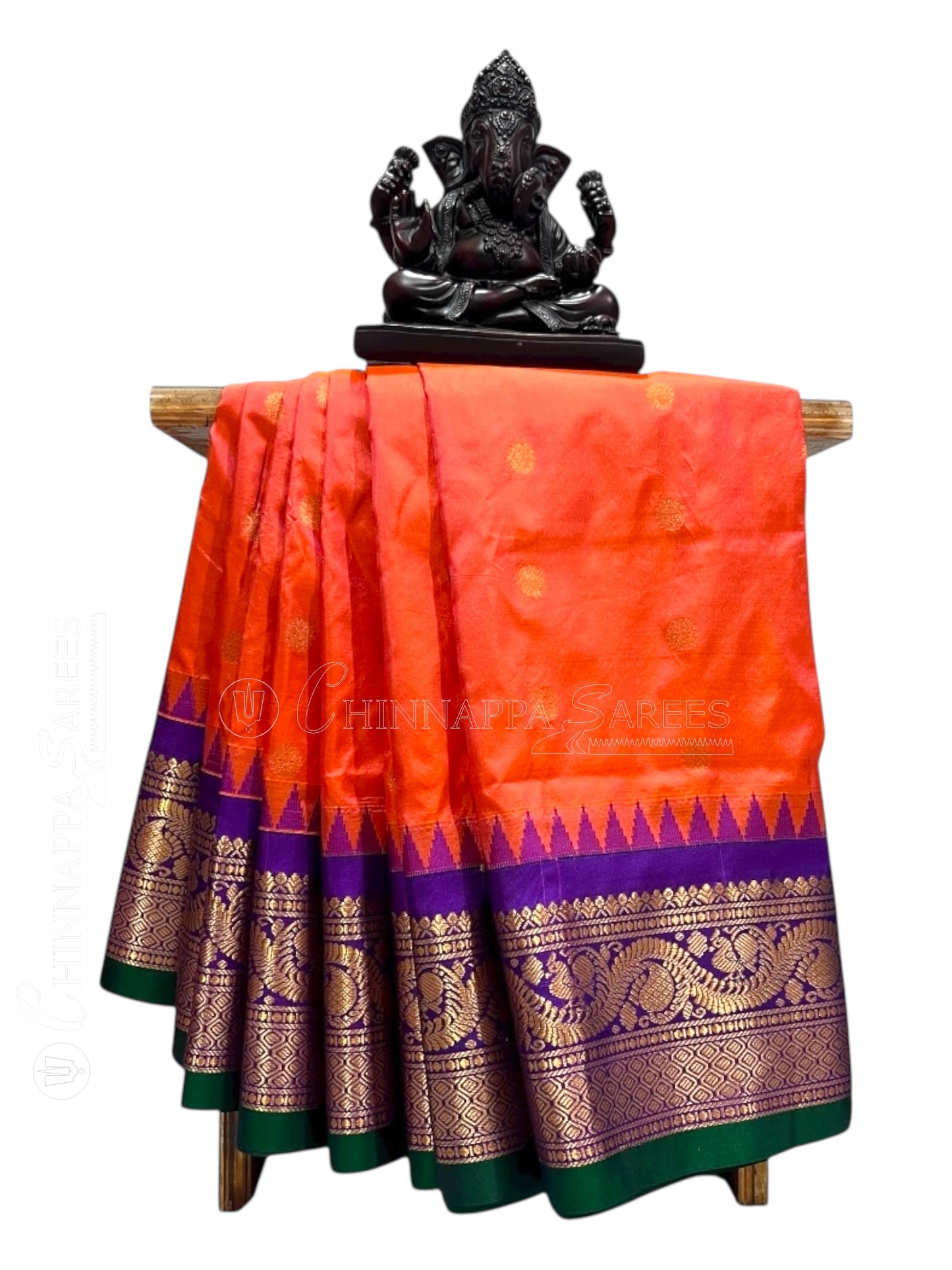Shilpi  Border Reddish Orange Pure Silk Saree