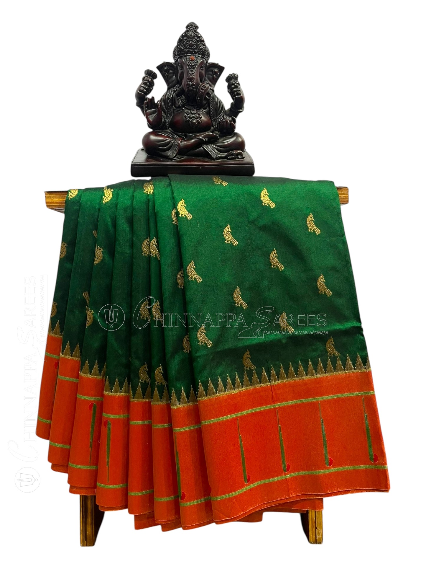 Single Muniya Border Dark Green Silk Saree