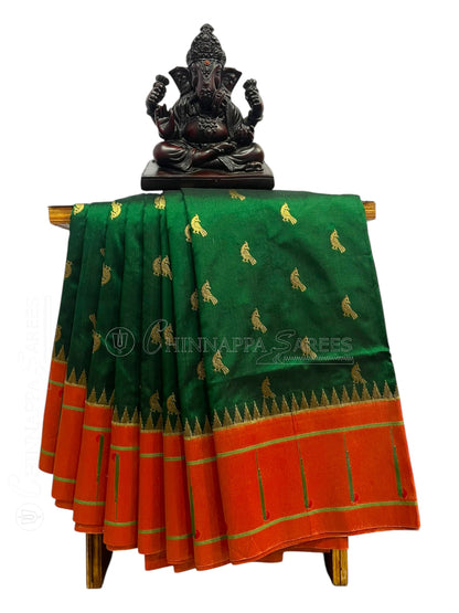 Single Muniya Border Dark Green Silk Saree