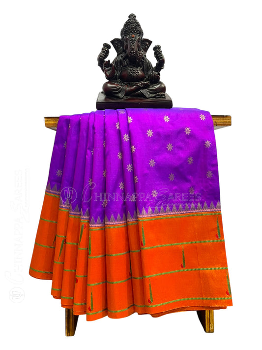 Triple Muniya Border Magenta Pure Silk Saree