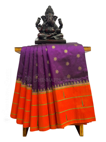 Triple Muniya Border Magenta Pure Silk Saree