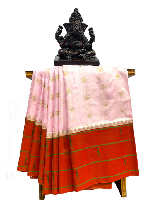 Triple Muniya Border Light Pink Pure Silk Saree