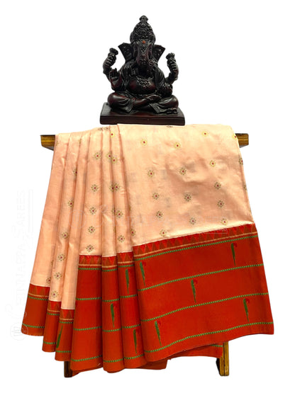 Triple Muniya Border Light Peach Pure Silk Saree