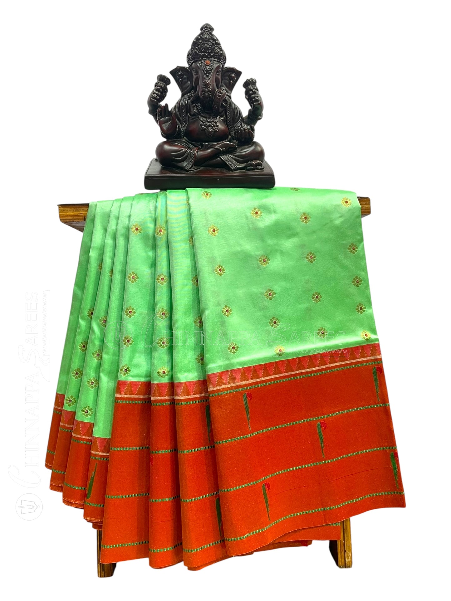 Triple Muniya Border Light Green Pure Silk saree