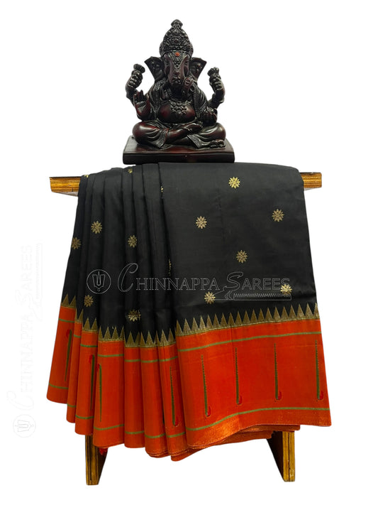 Single Muniya Border Black Silk Saree