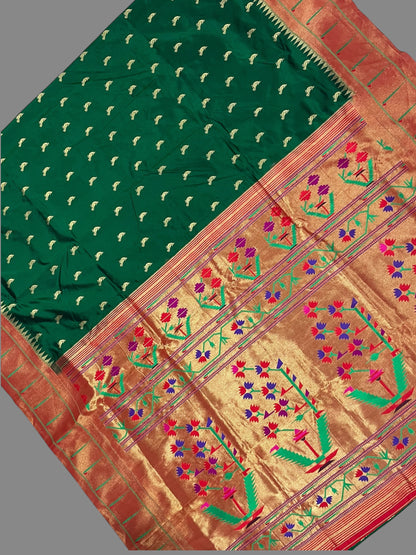 Single Muniya Border Dark Green Silk Saree