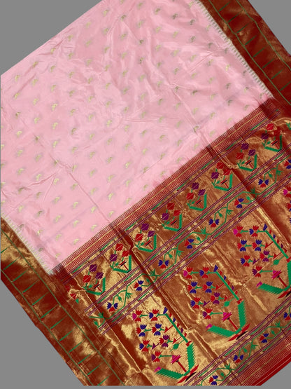 Single Muniya Border Peach Pink Silk Saree