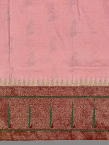 Single Muniya Border Peach Pink Silk Saree