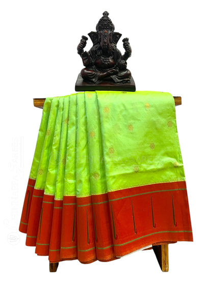 Single Muniya Border Parrot Green Silk Saree