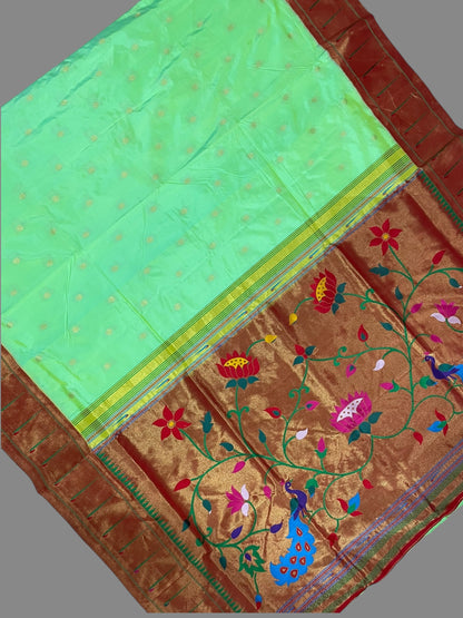 Single Muniya Border Parrot Green Silk Saree