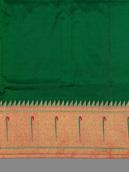 Triple Muniya Border Dark Green Pure Silk Saree