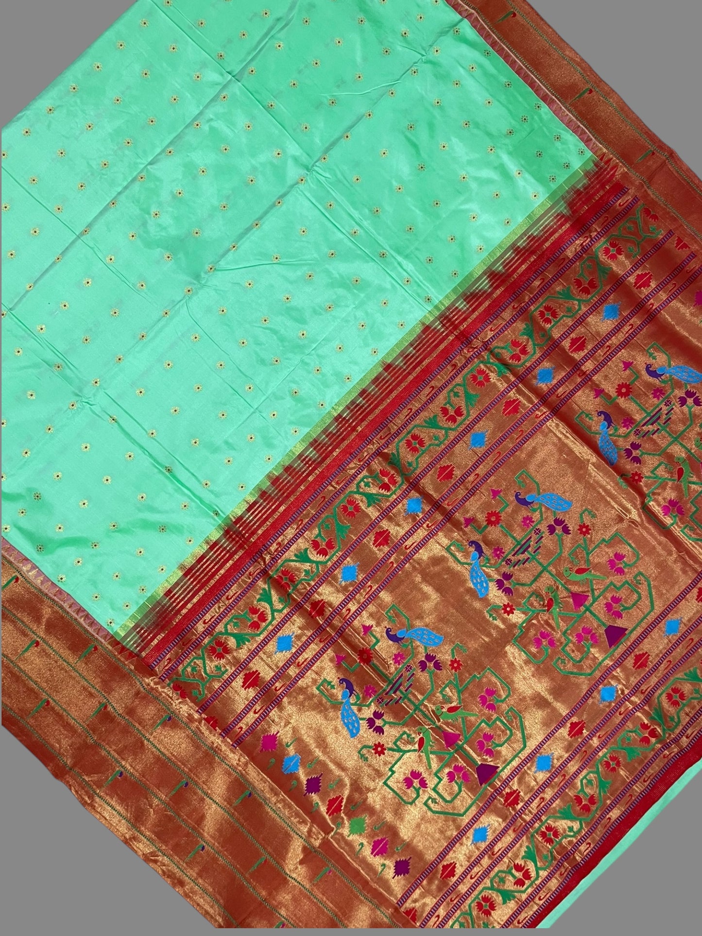 Triple Muniya Border Light Green Pure Silk saree