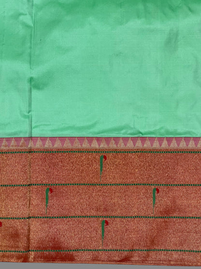 Triple Muniya Border Light Green Pure Silk saree