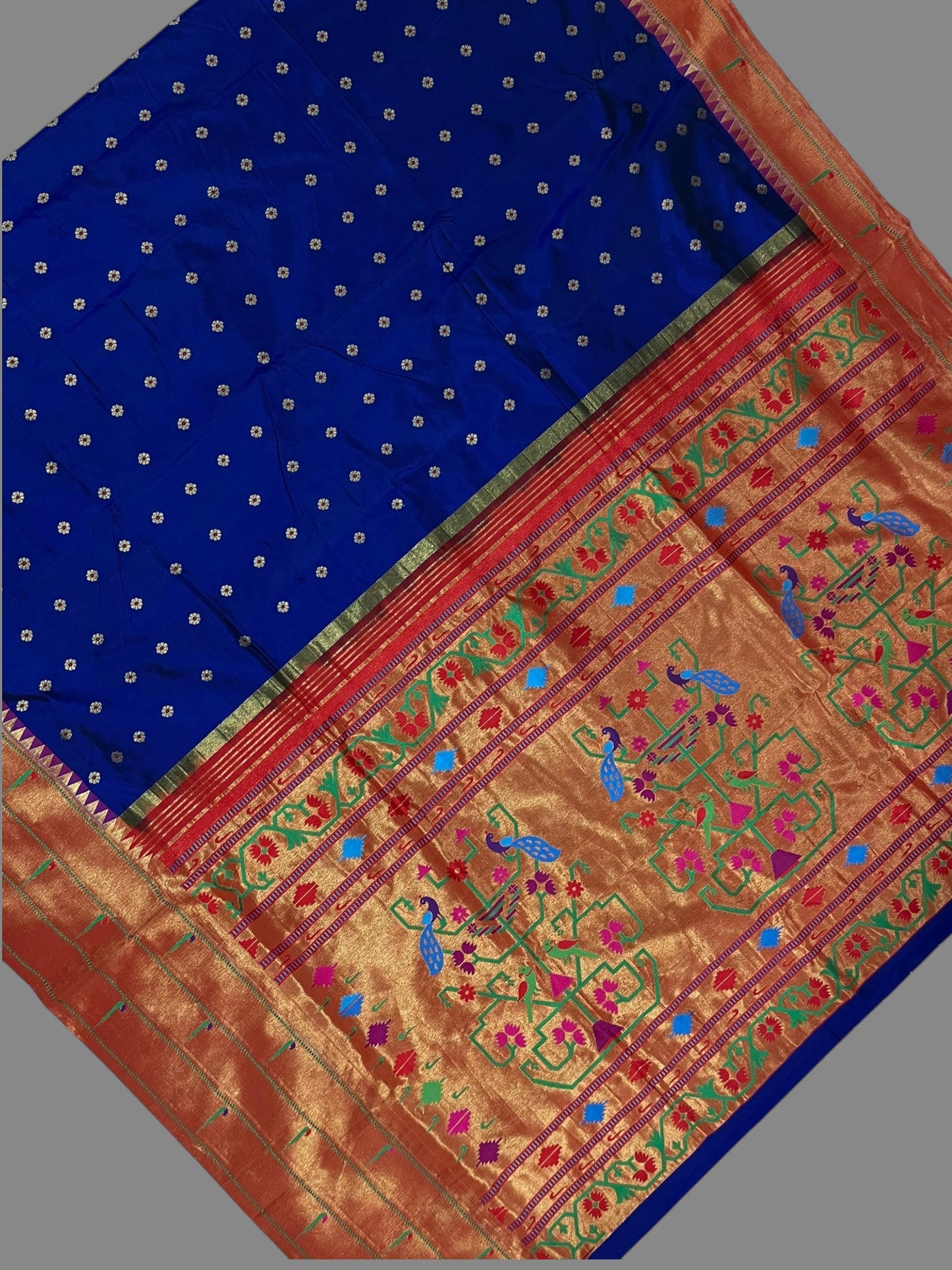 Triple Muniya Border Dark Blue Pure Silk Saree