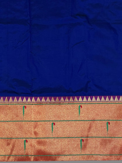 Triple Muniya Border Dark Blue Pure Silk Saree