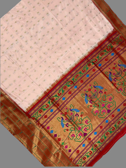 Triple Muniya Border Light Peach Pure Silk Saree