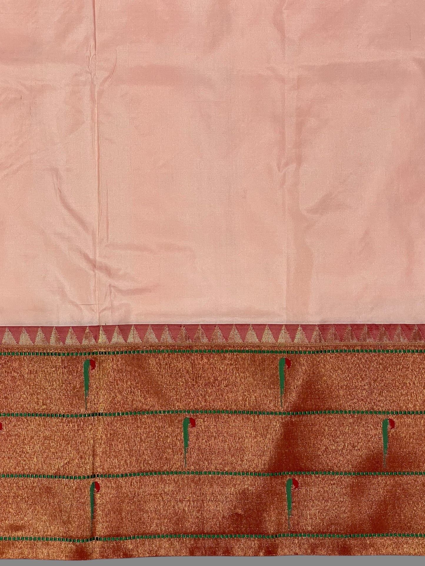 Triple Muniya Border Light Peach Pure Silk Saree