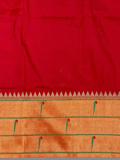 Triple Muniya Border Red Pure Silk Saree