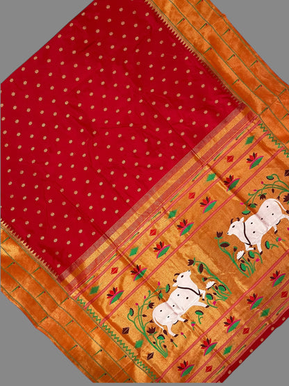 Triple Muniya Border Red Pure Silk Saree
