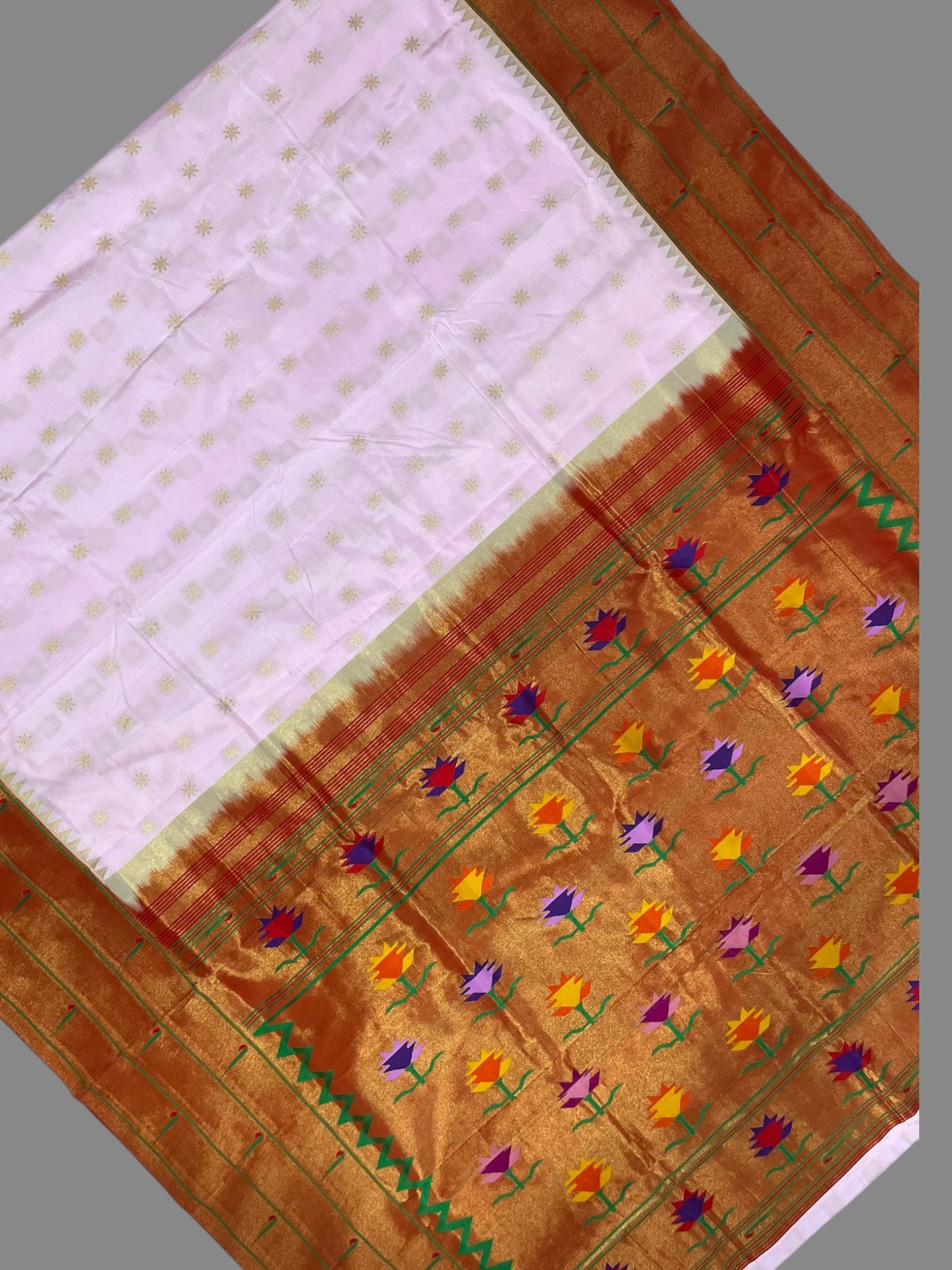 Triple Muniya Border Light Pink Pure Silk Saree